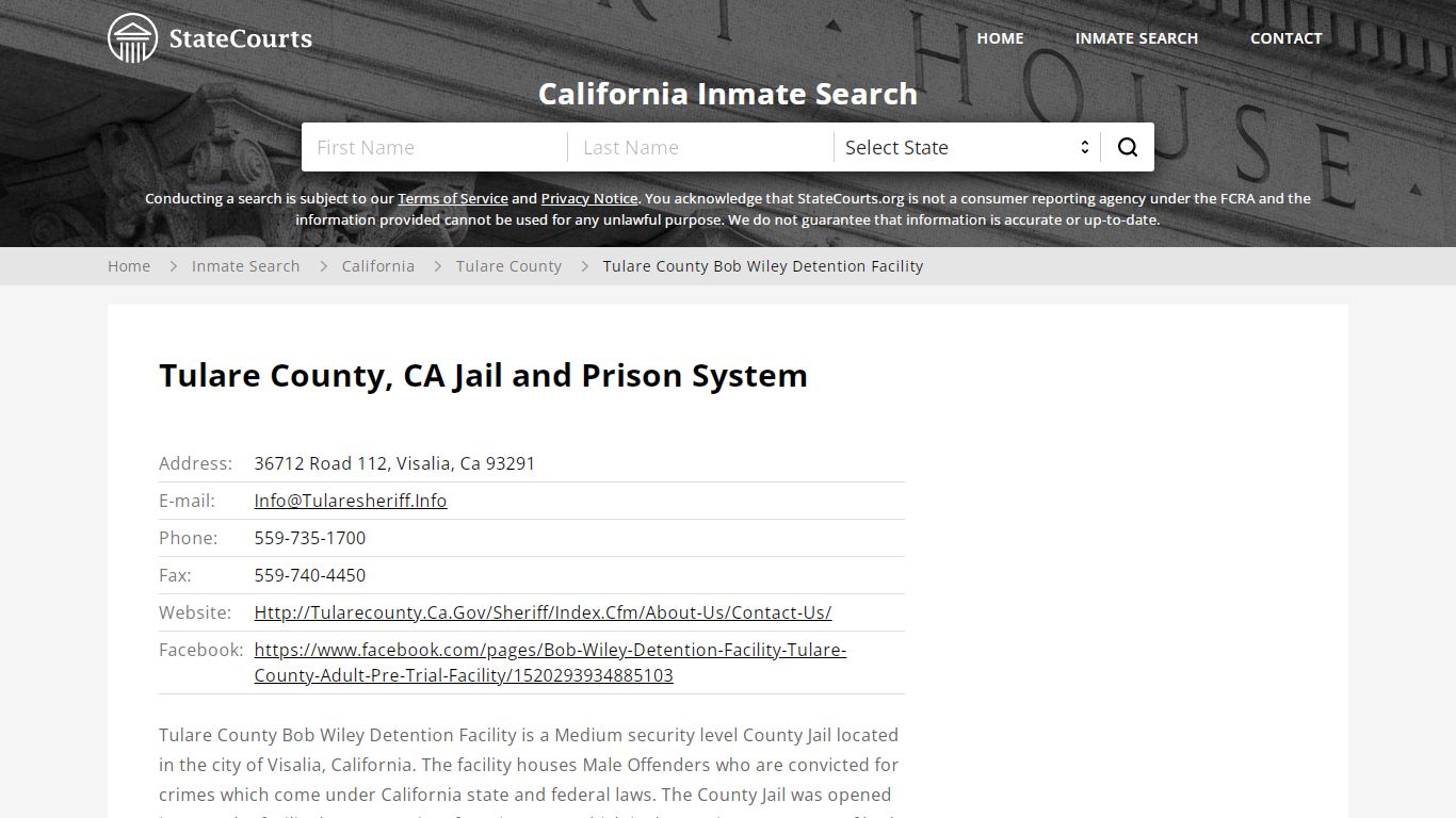 Tulare County Bob Wiley Detention Facility Inmate Records ...