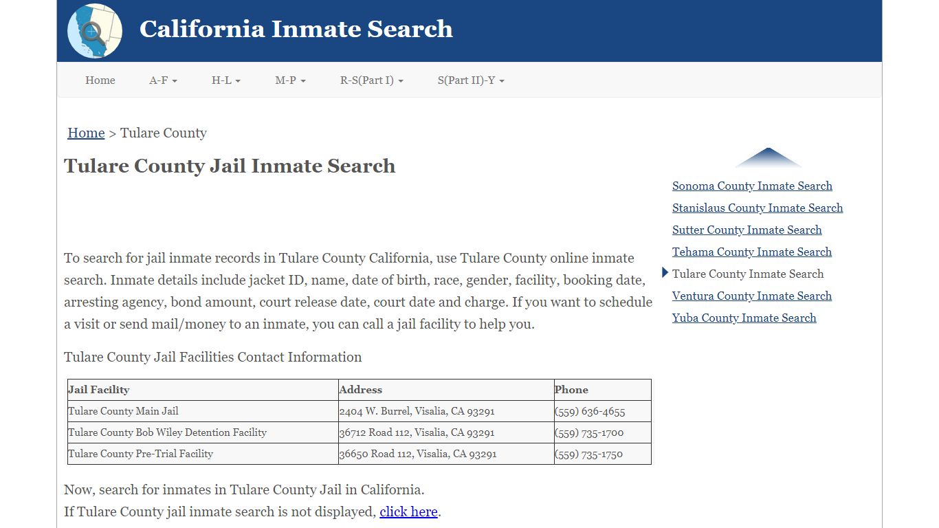 Tulare County Jail Inmate Search